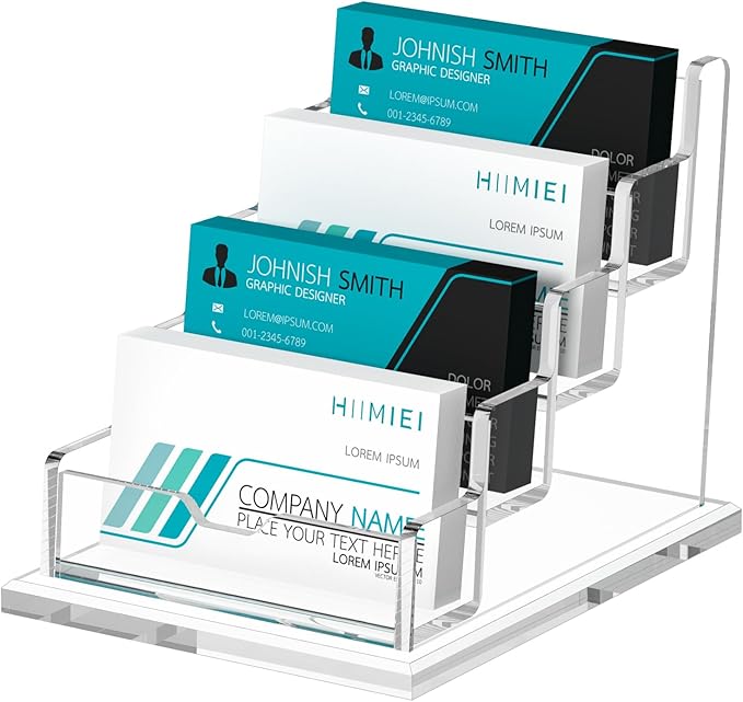 HIIMIEI Acrylic Business Card Display, Multiple Card Holder for Office, Home, Restaurant - 4 Slot 4 Tier