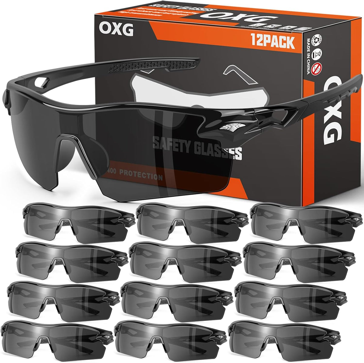 OXG 12 Pack Safety Glasses for Men Women, ANSI Z87.1 Safety Goggles Impact Resistant Protective Eyewear for Work, Outdoor