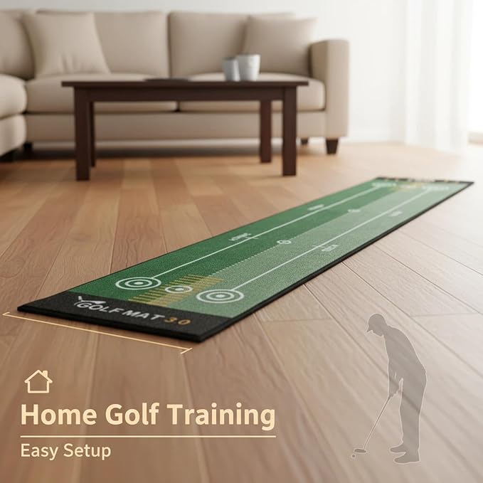 GLANC Golf Putting Practice Mat Set with Alignment Mirror & Cup, 20 in X 10 ft Training Aid Mat, Anti-Slip Backing Golf Putting Green for Indoor and Outdoor Use