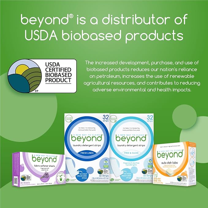 Beyond Laundry Detergent Strips [32 strips] - Fresh Linen - Eco-friendly, Hypoallergenic. Travel friendly. Dissolvable Strips.