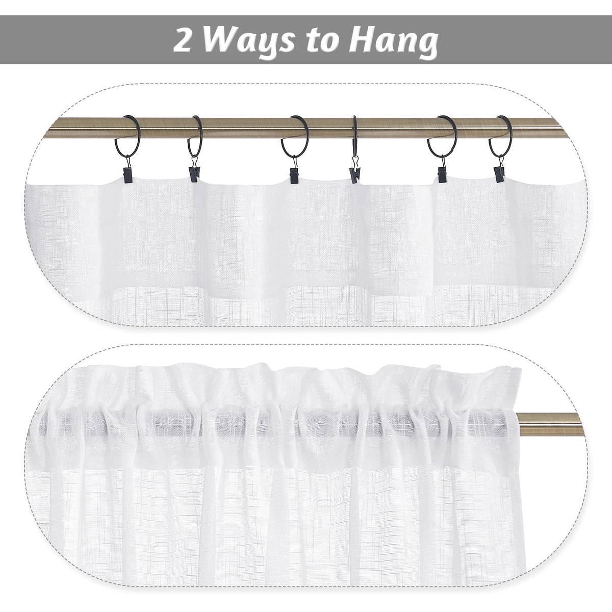 RYB HOME White Curtains Linen Textured Sheer Light Filtering Semi Sheer Curtains 84 inches Long Half Privacy Window Drapes for Living Room Bedroom Dining, Length 84 by Width 52 inch, 2 Panels Set