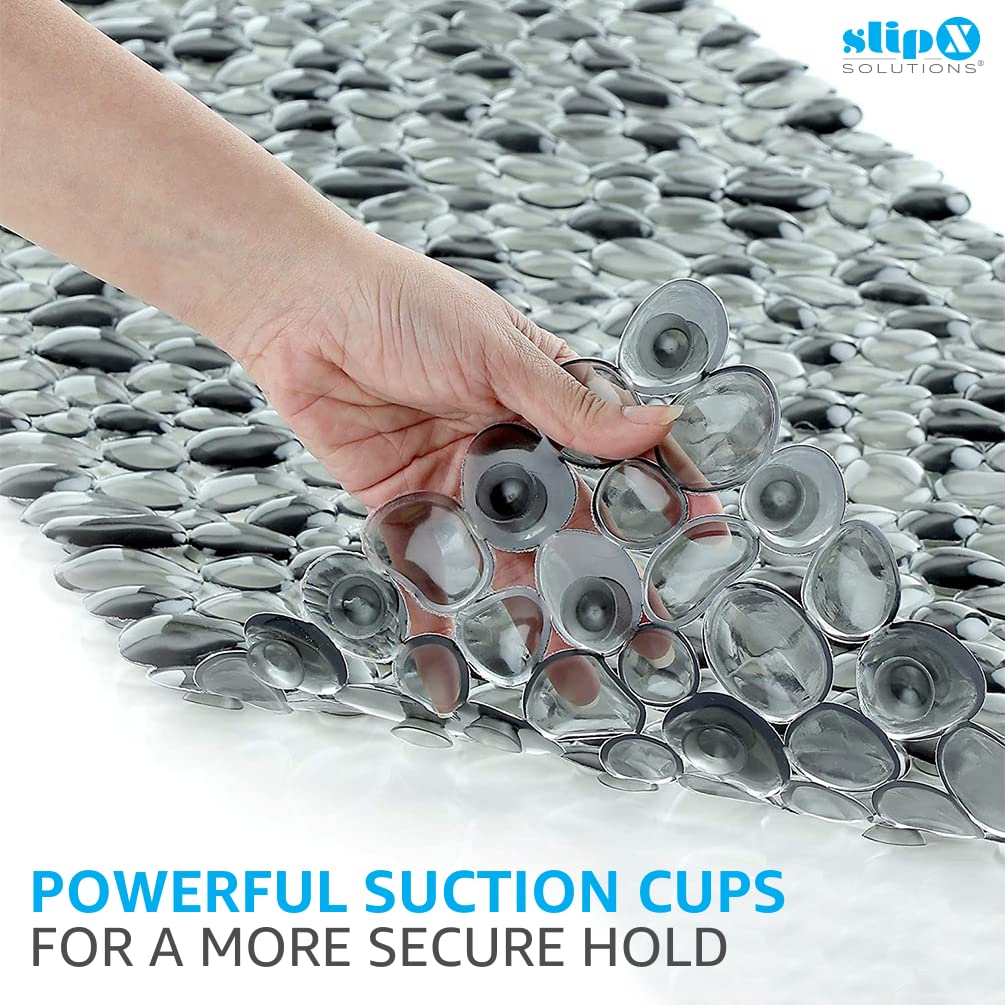 SlipX Solutions Extra Long Deep Foot Massager Bath Tub & Shower Mat 38x17 | Non-Slip, 188 Suction Cups | Feels Great on Tired Feet, Looks Like River Rock | Machine Washable, Dark Gray Pebbles