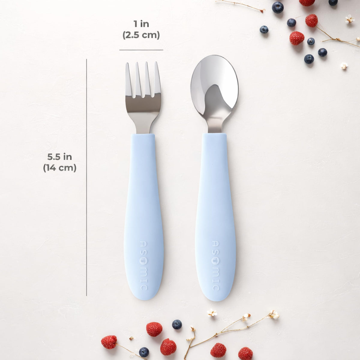 ASOMIC Toddler Utensils, 6-Piece Kids Silverware Set with Silicone Handles, 3 Forks & 3 Spoons, Premium 316 Stainless Steel, Dishwasher Safe (Sage/Sky Blue/Ivory)
