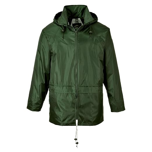 Portwest US440 Classic Waterproof Rain Jacket wth Pack Away Hood & Sealed Seams, Olive, Small
