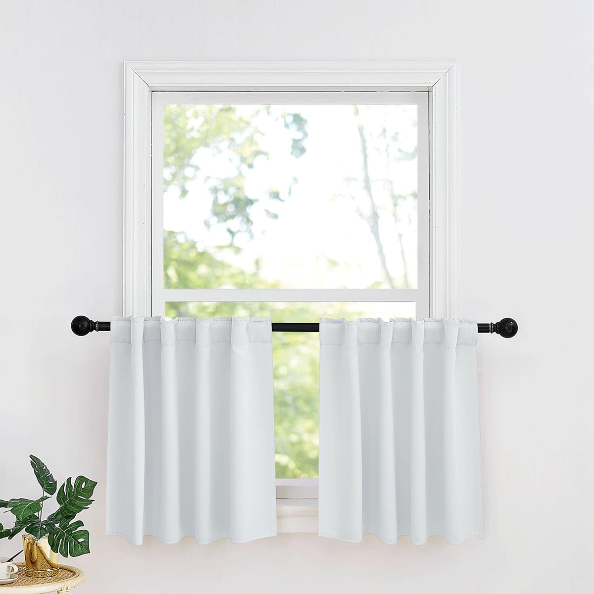 RYB HOME Small Window Curtains - Blackout Insualting Privacy Curtains for Kids Bedroom Kitchen Bathroom Basement Cafe Cabinet Tiers Drapes, 34 Width x 24 Length, 2 Panels, Grayish White