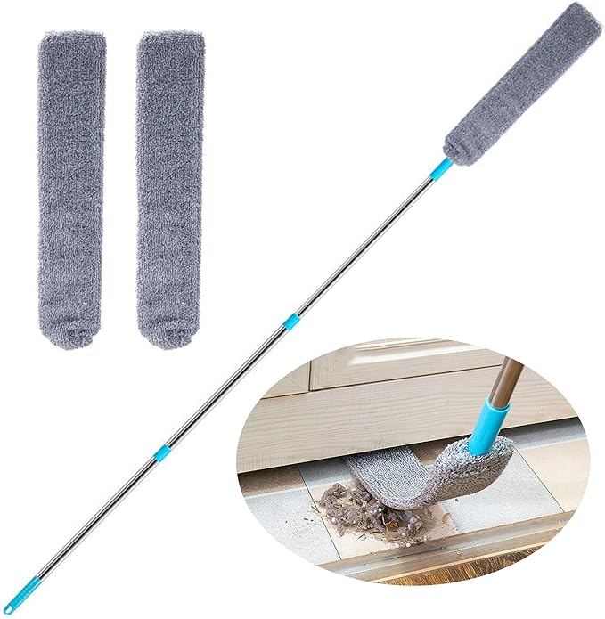 Retractable Gap Dust Clean Under Appliance Microfiber Duster Dust Cleaning Brush with Extendable 3 Pole (31.5''-59.1''),Bendable Removable Washable Gap Dust Cleaner for Sofa Bed Furniture Bottom