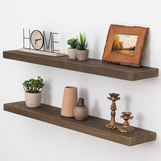 Axeman Natural Wood Floating Shelves for Wall Mounted 36 Inch Rustic Farmhouse Wall Shelves for Bathroom Bedroom Kitchen Living Room Decor Distressed Wooden Shelf|Set of 2, Vintage Gray