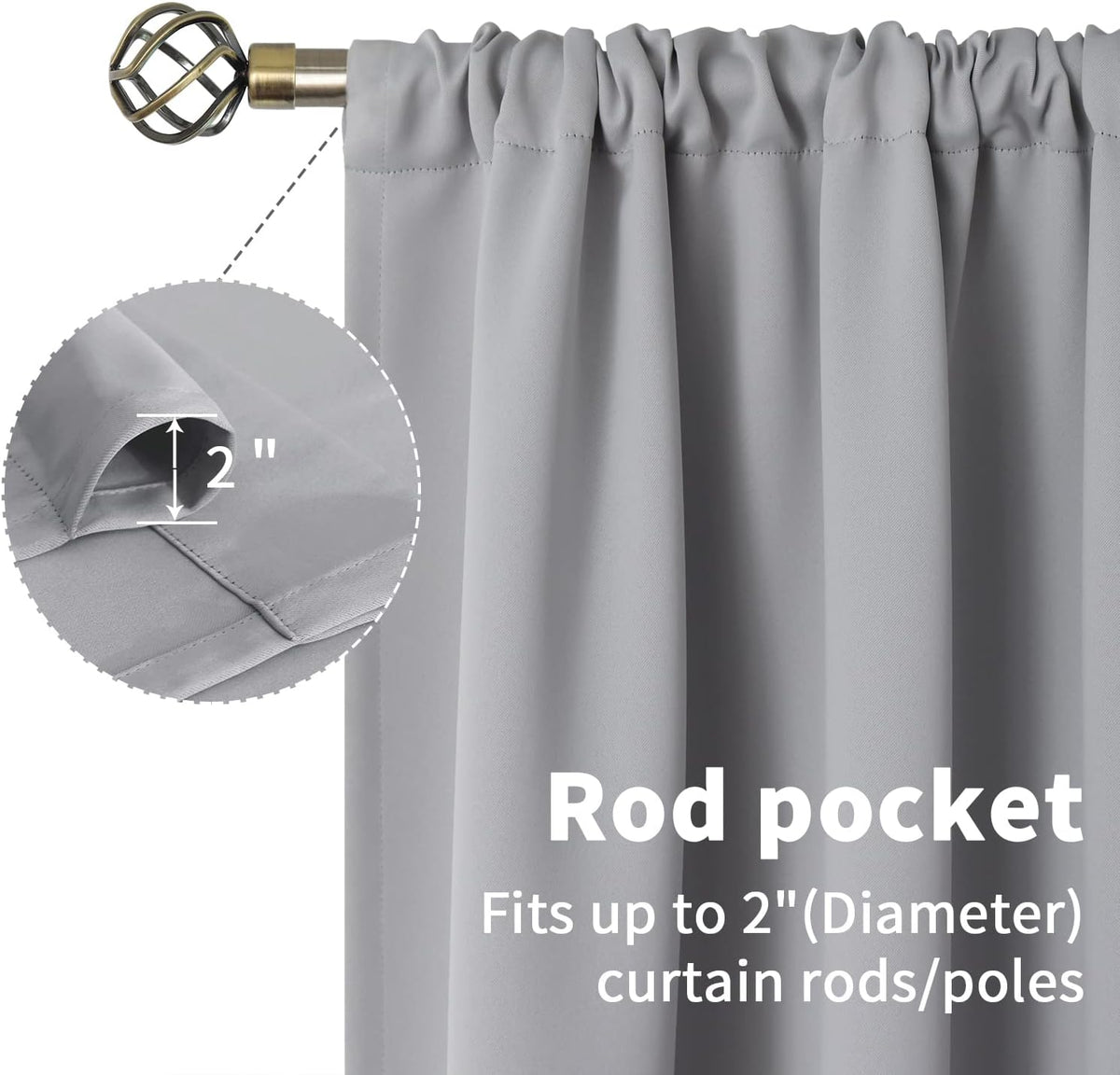 BGment Light Grey Short Curtains 36 Inches Length for Kitchen Cafe - Half Window Drapes with Rod Pocket Small Thermal Insulated Darkening Blinds for Bathroom Bedroom, 2 Panels, 34 x 36 Inch