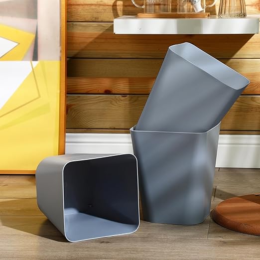 Hoolerry 9 Pieces Garbage Can 2 Gallon Small Trash Cans Bulk Bathroom Trash Bin Plastic Wastebasket Square for Bedroom Slim Bathroom Trashcan Small Container for Kitchen Office Home Rooms(Grey)