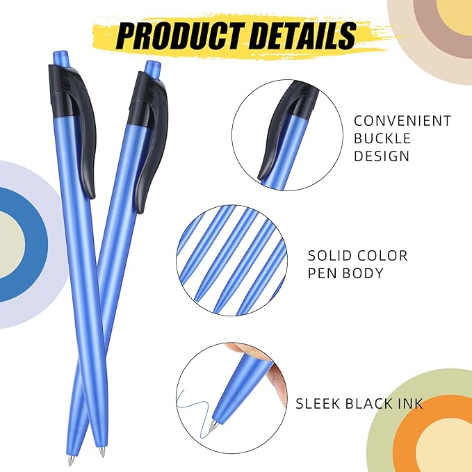Retractable Blue Ballpoint Pen for Smooth Writing 1.0mm Medium Pack of 50, Click pens with Comfort grip, Idea for Journaling, Planner, Note Taking Office School Supplies