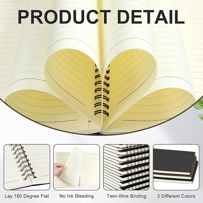 Yahenda 3 Pcs Spiral Notebook Bulk A5 Journal Lined 8.3'' x 5.5'' Writing Composition Paper Small Notepad Subject Notebook for Students Office Business Back to School Supplies (Dark Color)