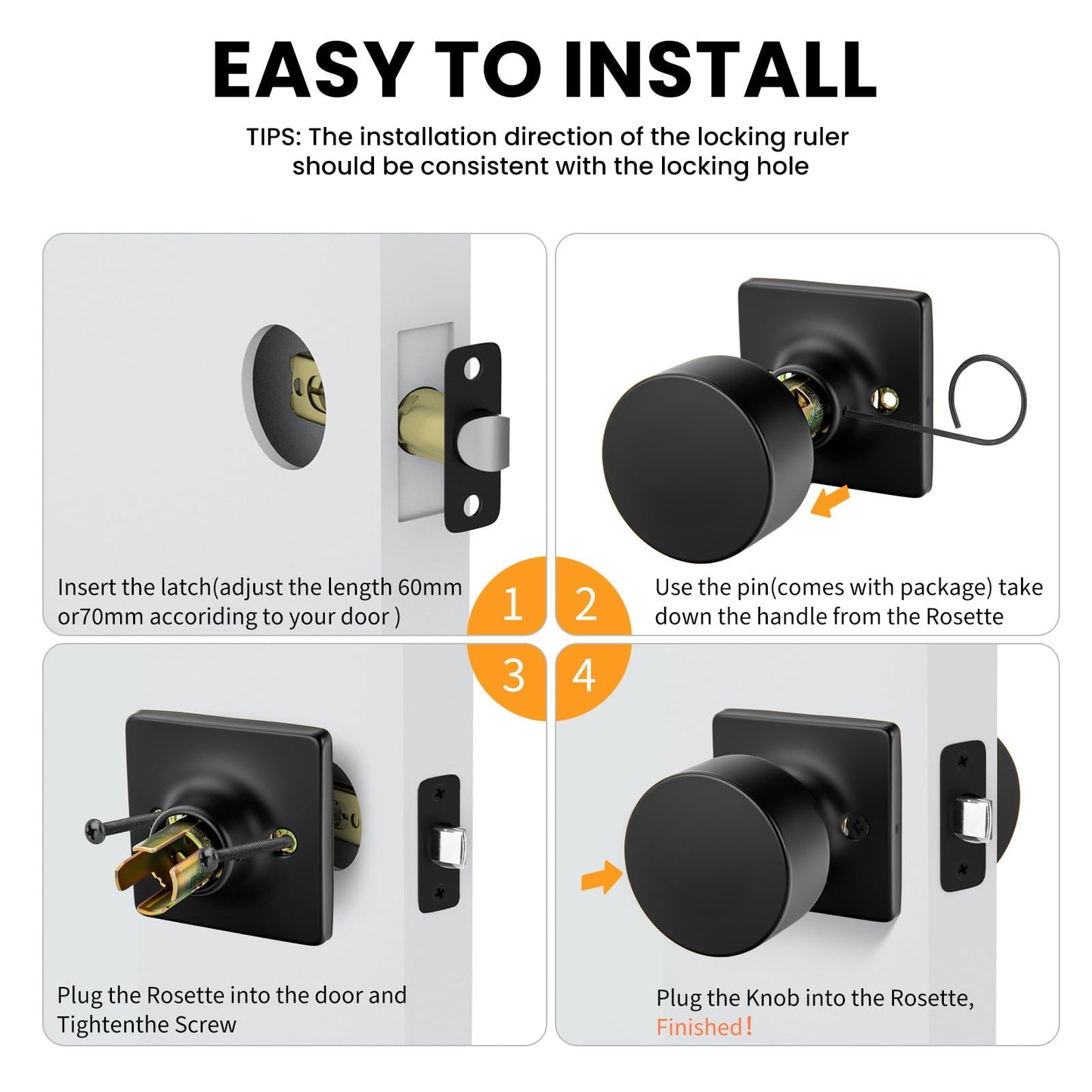 Goldenwarm Matte Black Closet Door Knobs, Passage Door Knob Hallway, Black Door Knobs Interior No Lock 6 Pack