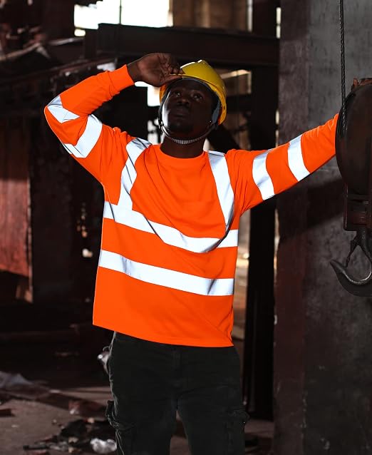 sesafety High Visibility Long Sleeve Construction Work Shirts Orange 5XL