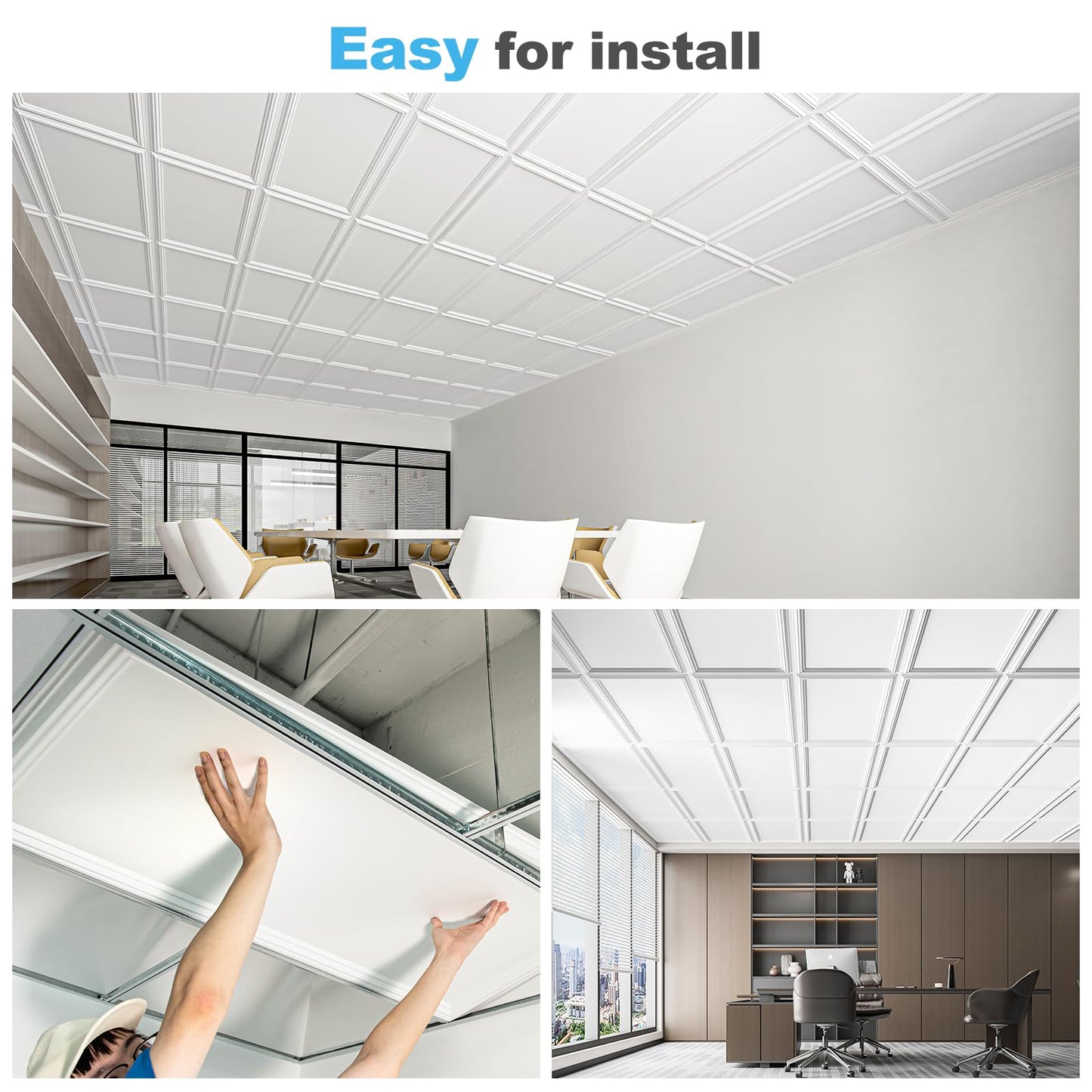 Art3d Drop Ceiling Tiles 48x24, Decorative PVC Ceiling Panels, Waterproof Rustproof and Durable 12-Pack, Glue Down, Rectangular Black