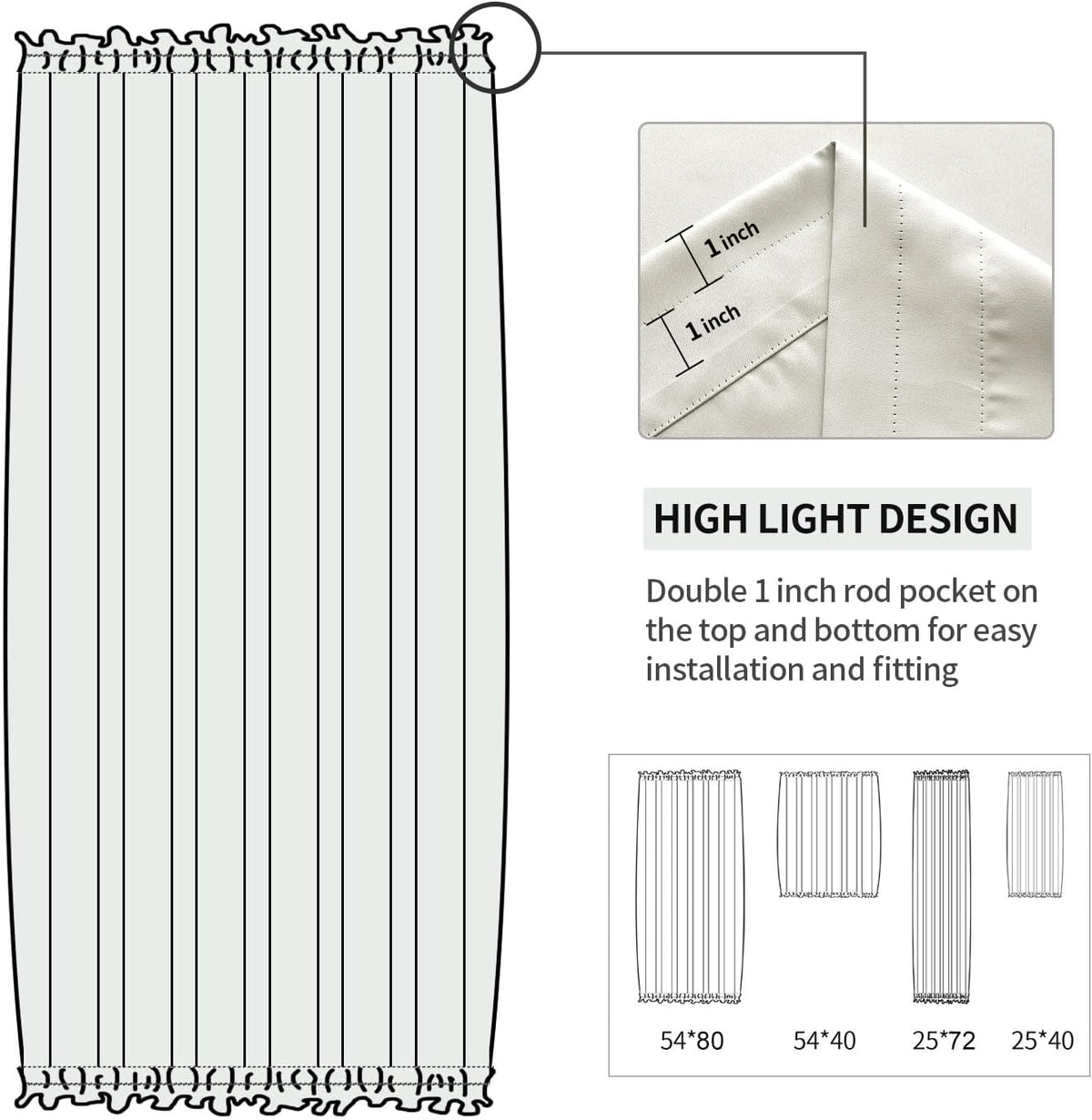 DWCN French Door Curtains – Rod Pocket Thermal Blackout Curtain for Doors with Glass Window, Kitchen and Patio Doors for Privacy, 25 X 72 Inches Long, 1 Curtain Panel with Tieback, Ivory