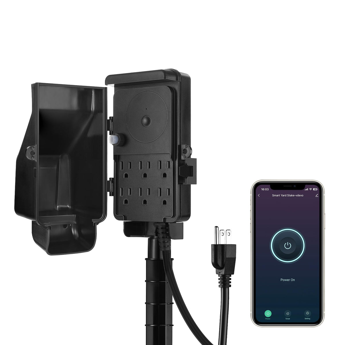 DEWENWILS WiFi Smart Yard Stake Plug with 6 Outlets, Voice Control, Waterproof Power Stake Timer with 6Ft Cord, Alexa&Google Assistant Compatible, 1875W/15A, Timer for Lights, Yard, Garden