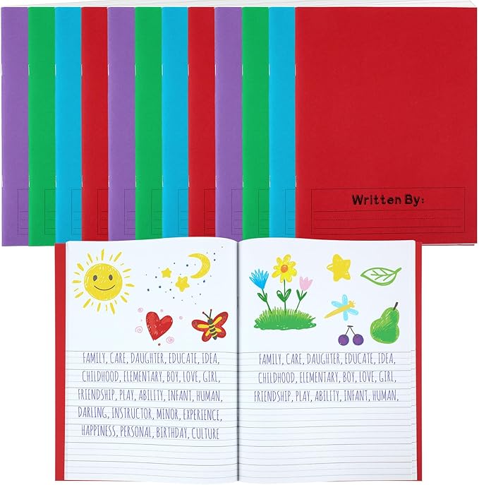 Henoyso 12 Pcs Primary Composition Notebook K-2 9 3/4 x 7 1/2 Inch Primary Journal, Back to School Supplies, Bulk Blank Writing Book for Kid to Write Draw Journal 60 Page Notebooks (Mixed Color)