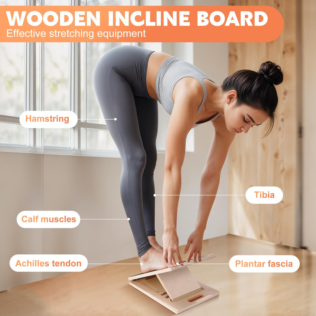 Portable Slant Board for Calf Stretching, Adjustable Wooden Calf Stretcher Incline Board, Calf Stretch Board for Squats Leg Knees Heel Ankle Stretching