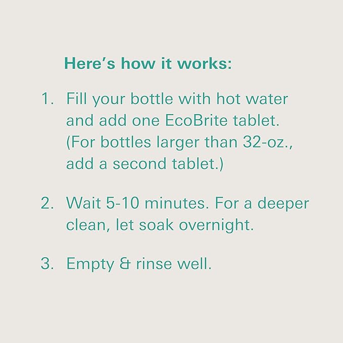 Owala EcoBrite All Natural, Powerful Cleaning Tablets, Cleans Stainless Steel, Tumbler, Insulated, Reusable, and Plastic Water Bottles, Chlorine and Phosphate Free (Pack of 10)