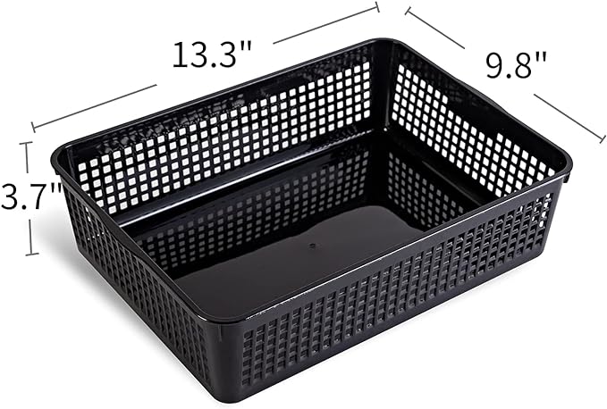 A4 Size Plastic Storage Basket,Desktop File Paper Letter Organizer Tray, 6-Packs (White+Black)