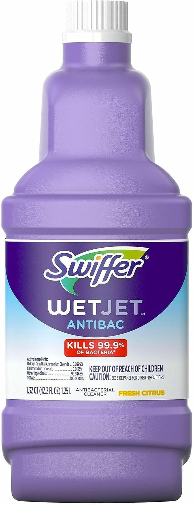 Swiffer WetJet Antibacterial Solution Refill for Floor Mopping and Cleaning, All Purpose Multi Surface Floor Cleaning Solution, Fresh Citrus Scent, 1.25 Liters