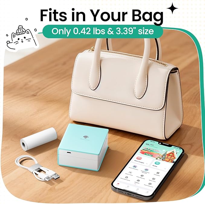 Phomemo Mini Sticker Printer- Mini Printer Sticker Maker Machine M02, Print Pods Suitable for Student Name Label, Study Notes, Creative DIY, Diaries, Portable Thermal Printer for School/Home/Office