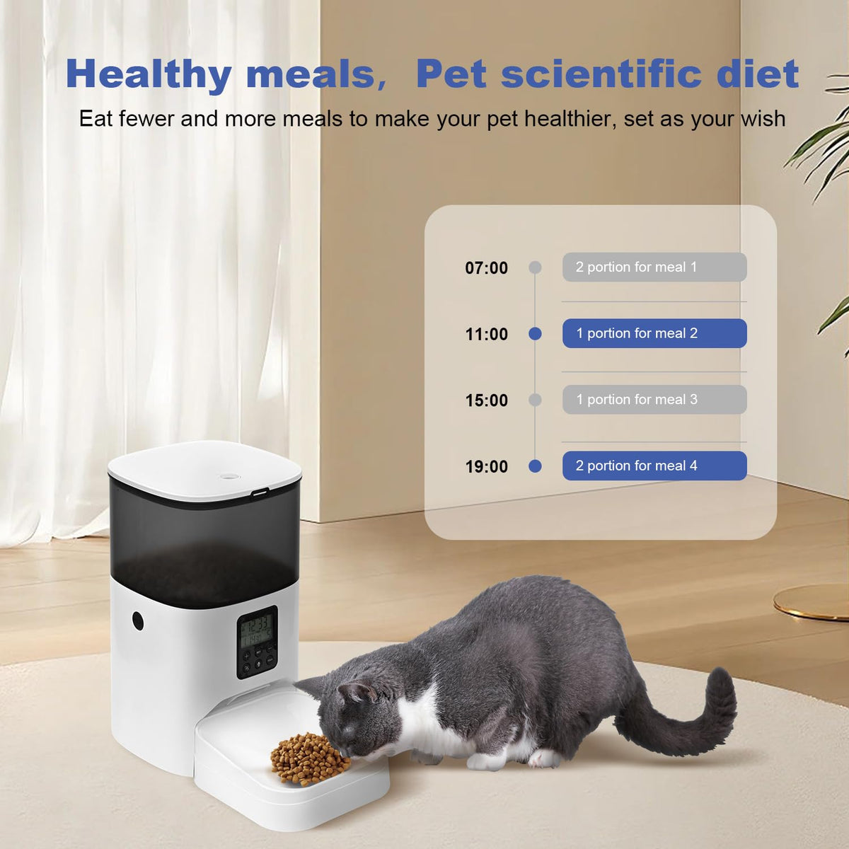 Automatic Cat Feeder, 4L Cat Food Dispenser with 10s Voice Recorder, Pet Feeder up to 8 Meals per Day, Timed Dog Feeder with Dry Food Sealed Ring (White, 4L-Basic)