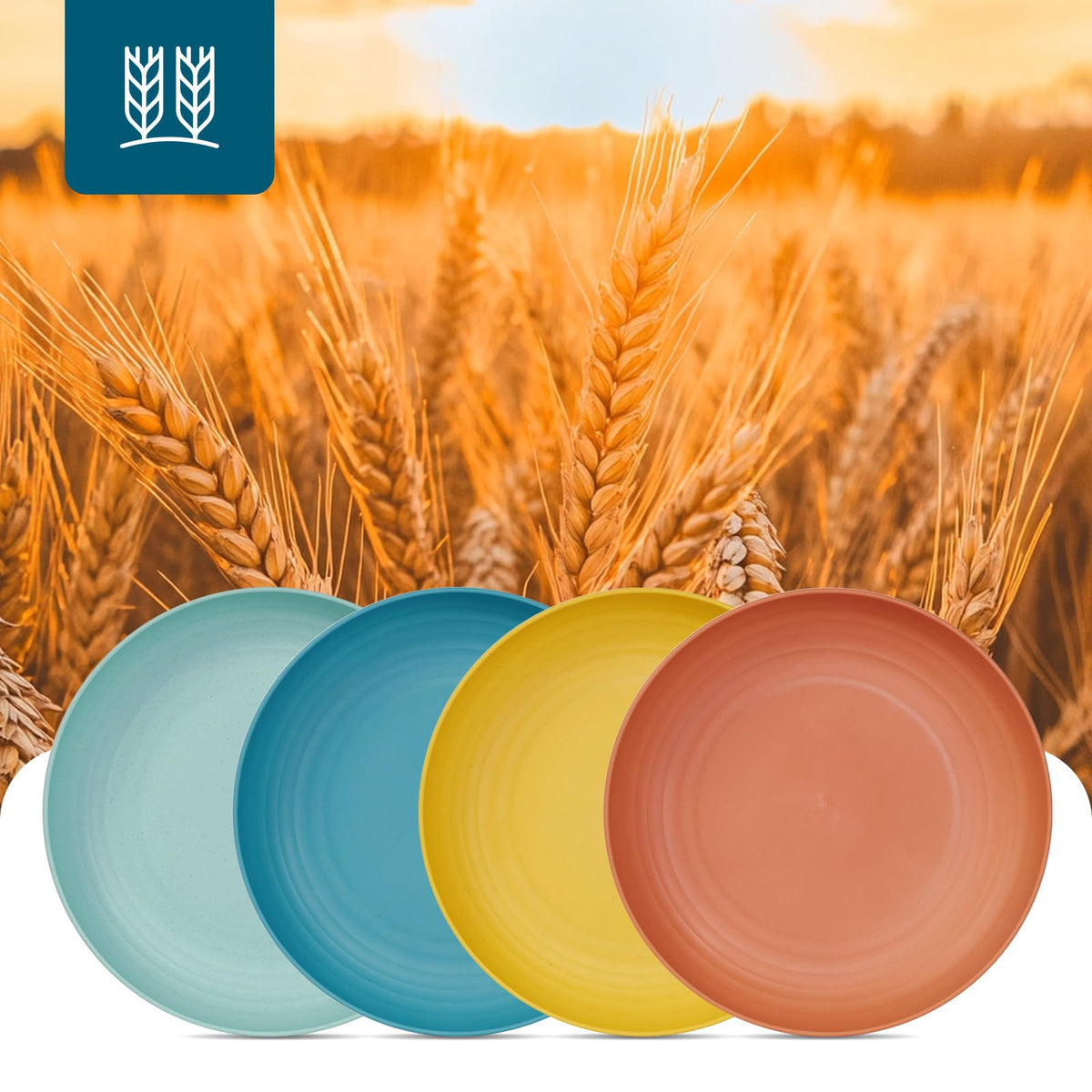 Luckore 10 inch Deep Dinner Plates Set of 8 Wheat Straw Plates, Unbreakable Dinner Dishes Alternative for Plastic Microwave and Dishwasher Safe for Kitchen with 4 Colors Classic Bright