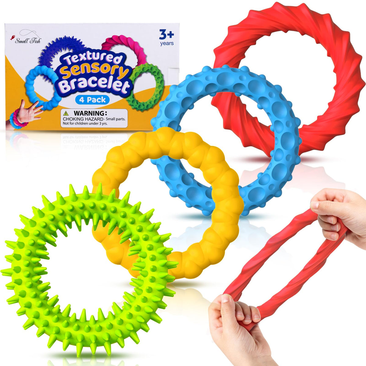 Sensory Fidget Toys for Kids Adults - 4 Pack Stretchy Fidget Bracelet | Texture & Calming Autism Sensory Toys for Special Needs Autistic Children | Calm Down Toy for Toddler Girls Boys
