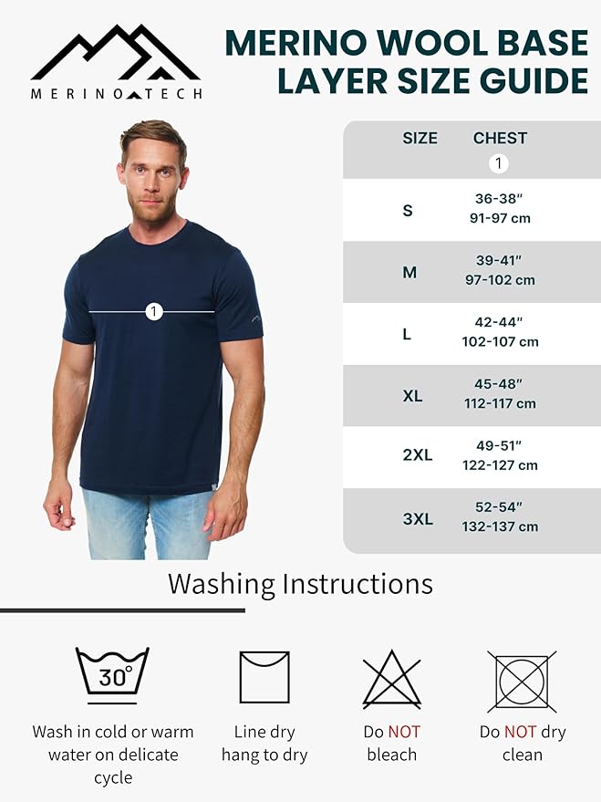 Merino Wool T-Shirt Mens - Merino Wool Undershirt Thermal Shirt for Men and Hiking Socks