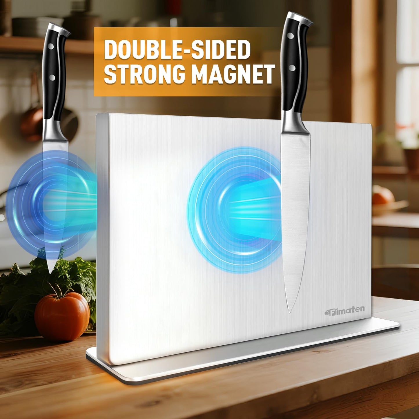 Fimaten Magnetic Knife Block Stand Without Knives 12 Inch Silver Stainless Steel Double Sided Home Kitchen Organizer Storage Knife Holder Board for Counter Top with Strong Magnets
