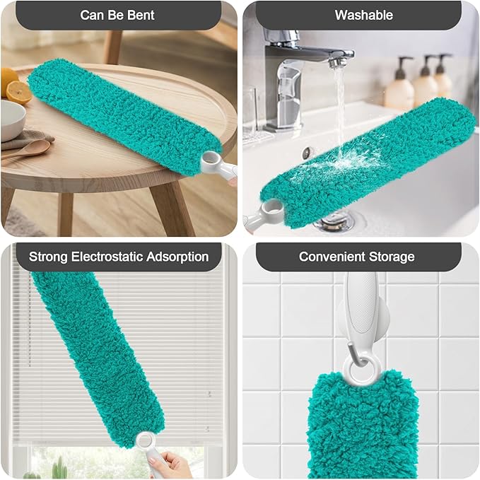Duster Cleaning, Dusters for Cleaning with Washable Microfiber Head, Handheld Duster, Dusting Wand Cleaning Tool for Office, Car, Window, Furniture, Ceiling Fan-Green