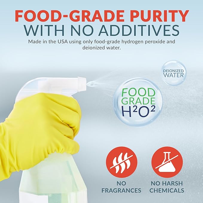 12% Food Grade Hydrogen Peroxide – Ultra-Concentrated H2O2 Peroxide Cleaner – 1 Gallon Bottle – Bleach Alternative for Household Cleaning, Laundry, Glass & More – Made in USA (2)