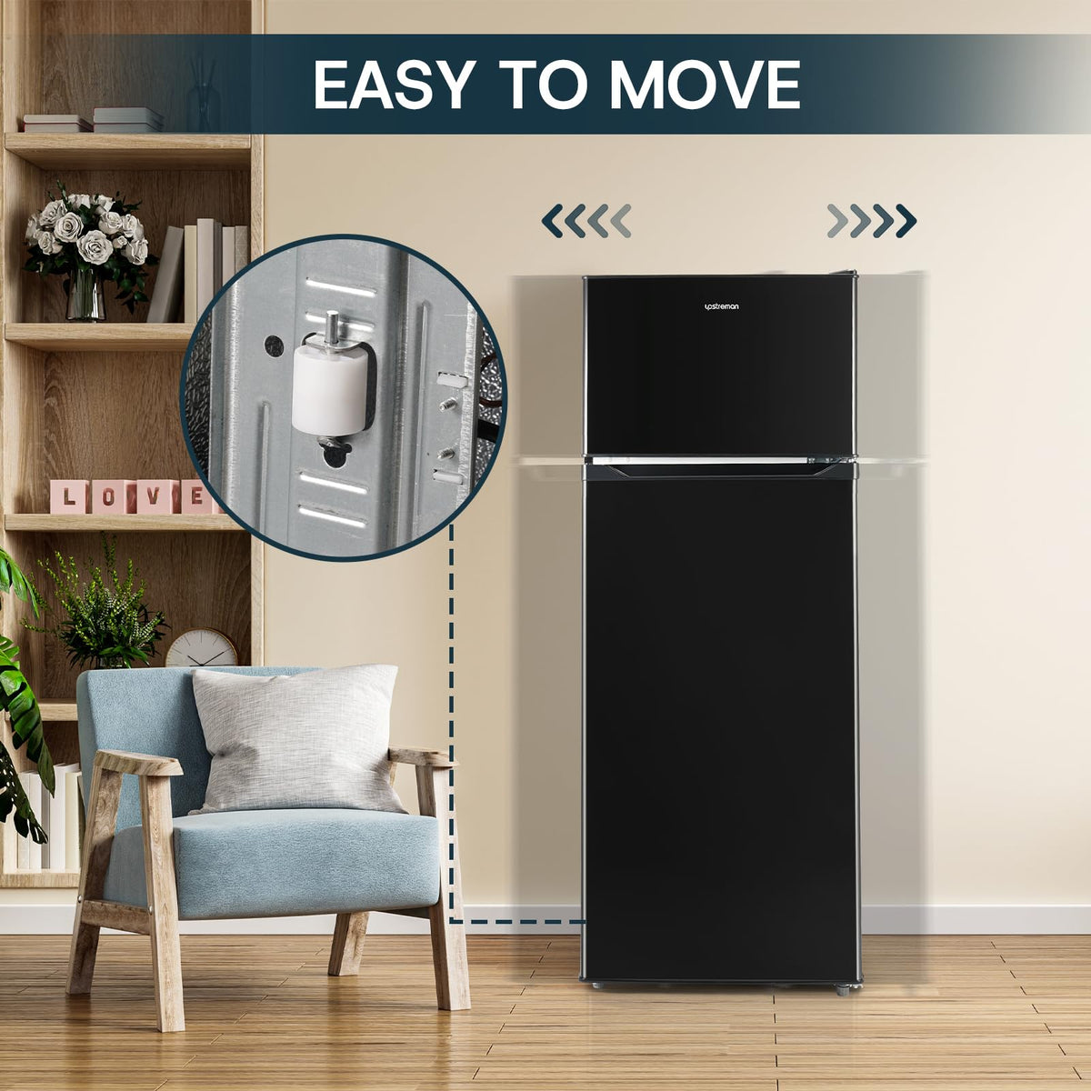 Upstreman 7.7 Cu.Ft. Refrigerator with Freezer, Double Door Fridge, Adjustable Thermostat, Large Capacity, Reversible Door Swing, Refrigerator for Apartment, Office, Dorm, Black（BD75）