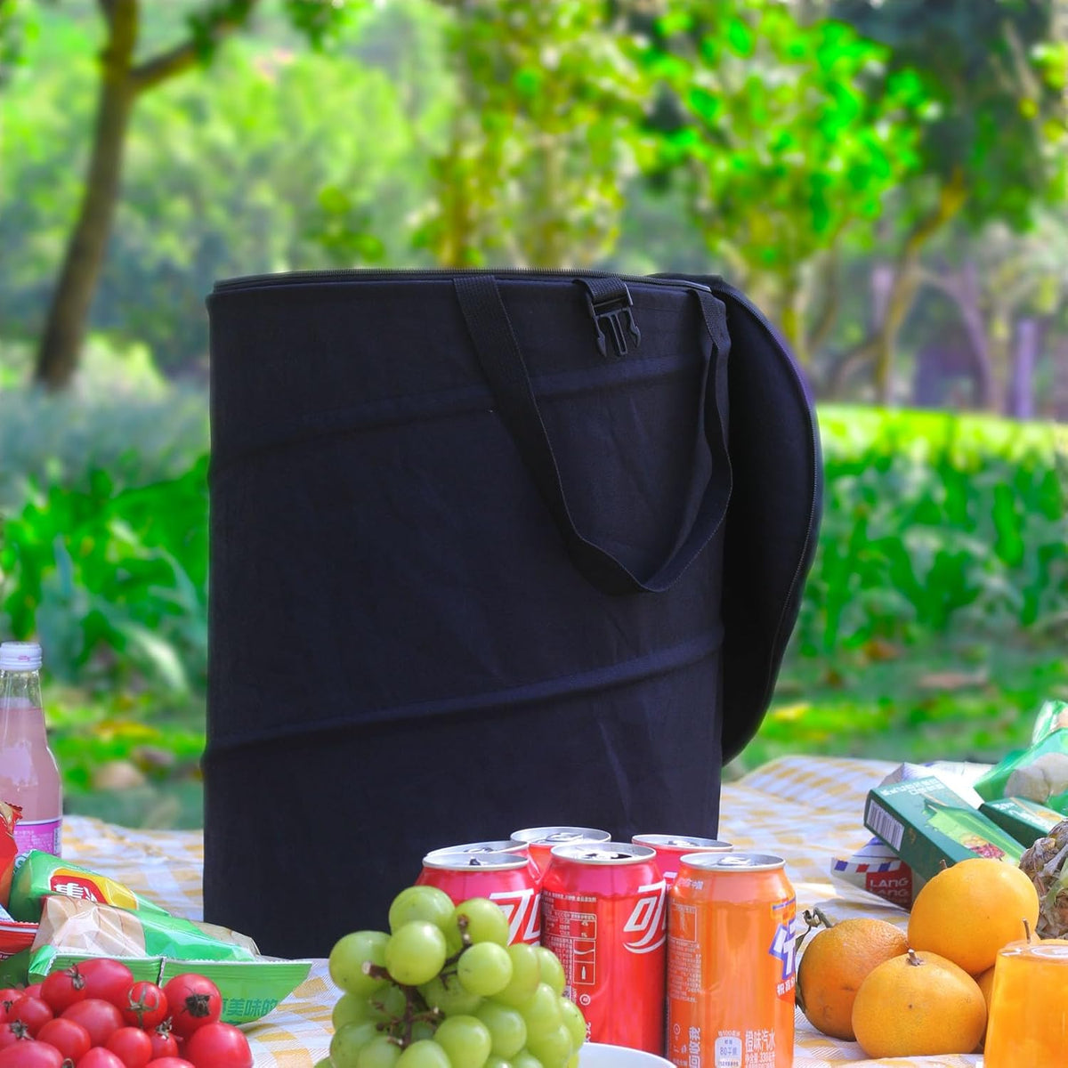 Collapsible Trash can with lid,Foldable Camping Trash can,Pop-up Trash can with lid,Outdoor Trash can with lid,Clothes and Toys Recycle bin,Thickened, Solid, Durable,Attached Hook (Black)