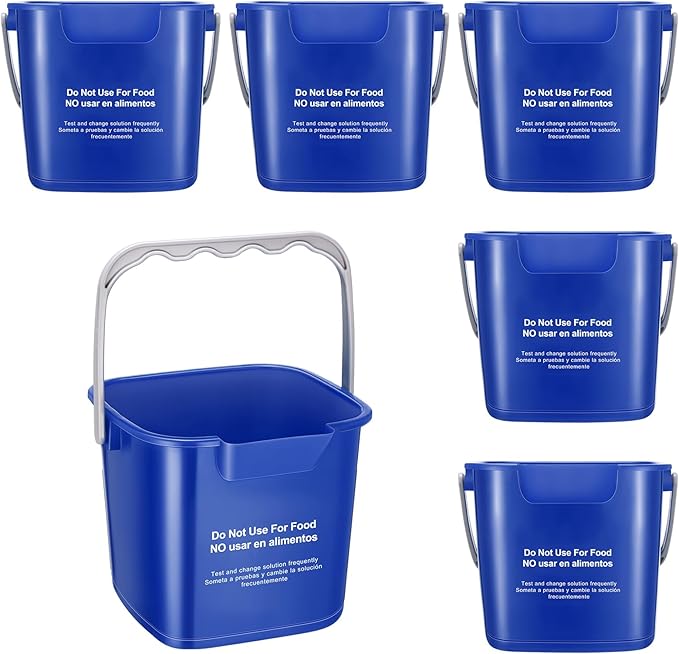 Roshtia 6 Pcs 3 Quart Cleaning Bucket Small Sanitizing Square Bucket Detergent Pail for Home Commercial Restaurant Kitchen Office School (Dark Blue)