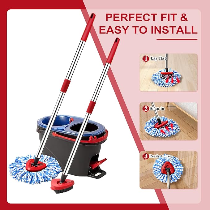 8 Pack Spin Mop Replacement Head for O-Ceda RinseClean 2 Tank System,Spin mop Scrub Brush,Microfiber Mop Refills, Machine Washable, Machine Washable for Bathroom,Kitchen,Tub and Tile (C)