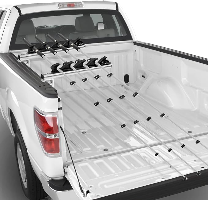 Heavy-Duty Aluminum Fishing Rod Holder for Truck Bed, 4 Rods Truck Fishing Rod Holds with C-Clamp Mount