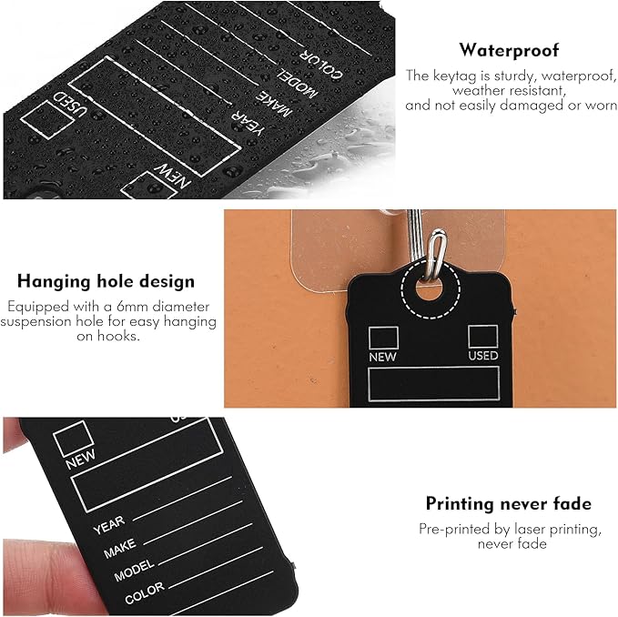 200 Car Key Tags with Labels Plastic Car Dealership Key Tags Self Locking Automotive Identifiers Blank Shop Labels with One Pen (Black)