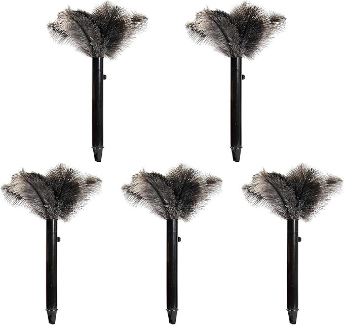 Retractable Ostrich Feather Duster for Cleaning, 15 Inch Fluffy and Natural Feather Duster with Retractable Handle， Reusable Eco-Friendly Handheld Cleaning Supplies(5PCS)