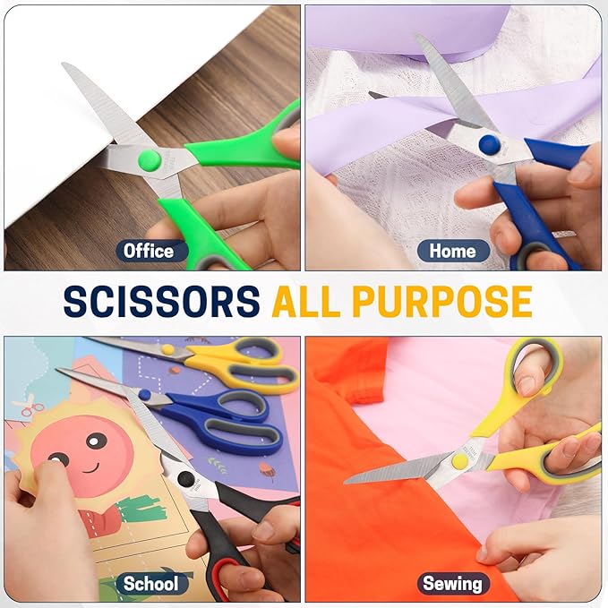 8" Multipurpose Scissor Bulk 48 Pack, Comfort Grip Handles Ultra Sharp Blade Shears Stainless Steel Scissors for Office Home, All Purpose Scissors