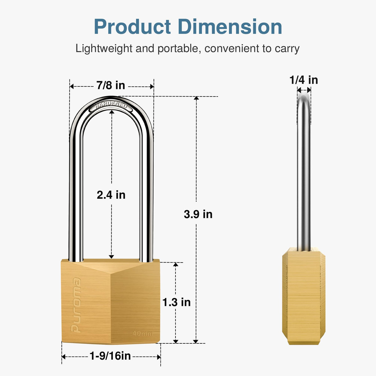 Puroma 1 Pack Keyed Padlock Waterproof Solid Brass Lock, 2.6 Inch Padlock with Keys for Sheds, Storage Unit School Gym Locker, Fence, Toolbox, Hasp Storage
