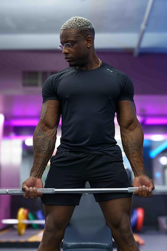 BROKIG Mens 4.9oz Cooling Gym Workout Shirts,Bodybuilding Athletic Running Shirt Casual Crew Neck Fitted Short Sleeve
