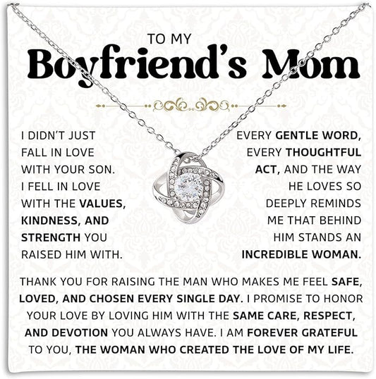 To My Boyfriend's Mom Love Knot Necklace, Elegant Jewelry Gift From Girlfriend, Meaningful Mothers Day Surprise, Birthday Christmas Keepsake With Heartfelt Message