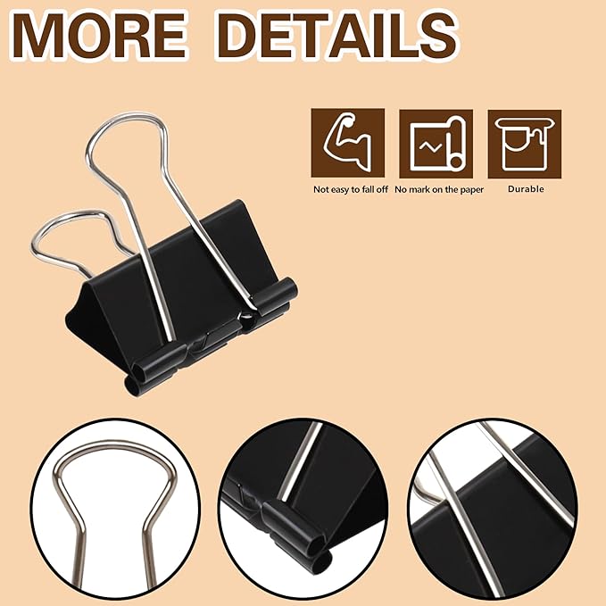 Binder Clips,Qimailer Medium Clips,48 Pcs,1.25 Inch,Black Metal Binder Clips and Paper Clips for Office, Home, School