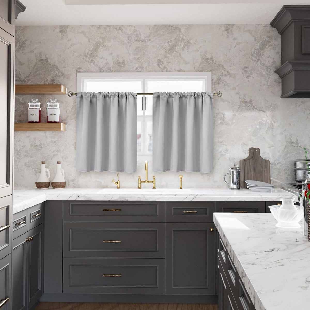 BGment Light Grey Short Curtains 36 Inches Length for Kitchen Cafe - Half Window Drapes with Rod Pocket Small Thermal Insulated Darkening Blinds for Bathroom Bedroom, 2 Panels, 34 x 36 Inch