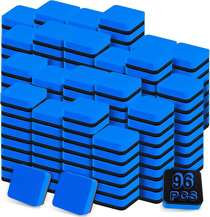 Jumlys 96 Pack Dry Erase Erasers, Mini Magnetic Dry Erase Eraser Bulk, Square Blue White Board Dry Erasers, Ideal Chalkboard Cleansers, Perfect for Kids Classroom, Home and Office (1.97 x 1.97 Inch)