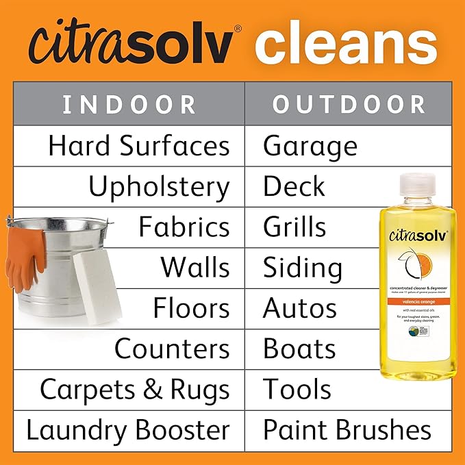 Citra Solv Concentrated Cleaner & Degreaser, Deodorizer, Home & Outdoor, Adhesive Remover, Paint Thinner, Natural Orange Oil, Valencia Orange 8 Fl Oz