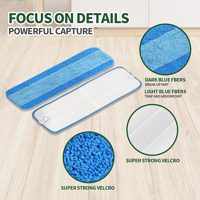 8 Pack Microfiber Cleaning Pads for Bona Mop, Reusable Microfiber Mop Pads for 18 Inch Mop, Hardwood & Hard Surface Floors Replacement Cleaning Mop Pads, Machine Washes