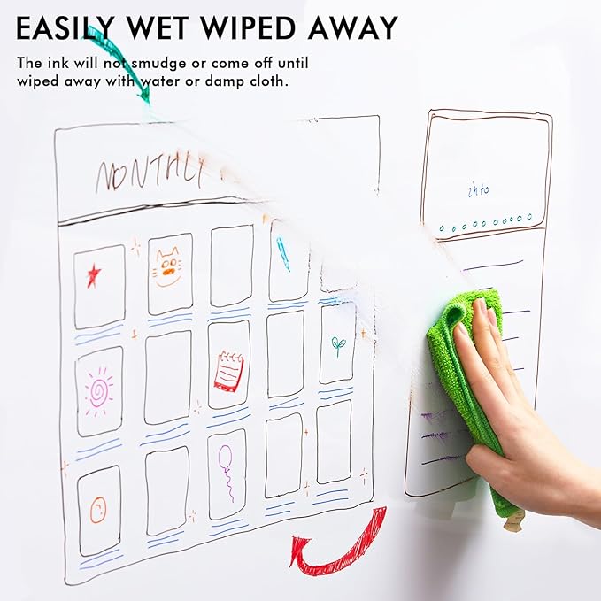 Shuttle Art Wet Erase Markers, 12 Colors 1mm Fine Tip Smudge-Free Markers, Use on Laminated Calendars,Overhead Projectors,Schedules,Whiteboards,Transparencies,Glass,Wipe with Water